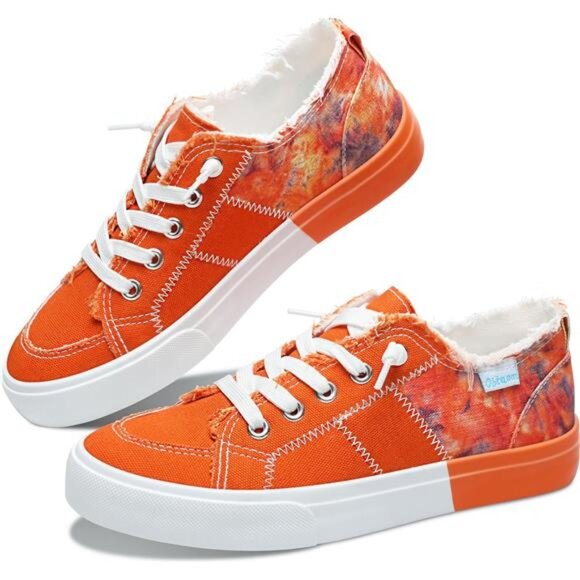 Women's Play Fashion Sneaker White Color Washed and Leopard Canvas Slip - Picture 1 of 6